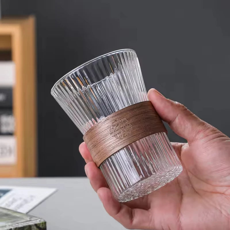 300 ml Glass Iced Coffee Cup, Milk Tea Drinking Mug with Leather Grip for Latte, Cocktail, Juice & Home Decor