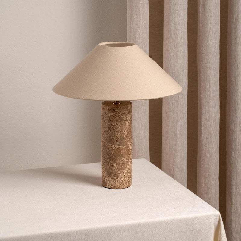 Nordic Cylindrical LED Table Lamp with Marble Base White Fabric Shade for Living Room Study Restaurant Bedroom Home Decor