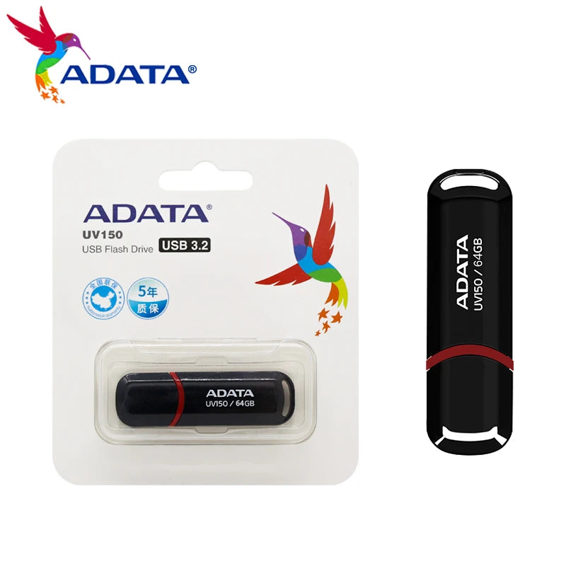 Original ADATA USB 3.2 USB Flash Drive UV150 Pen Drive 128GB 64GB 32GB Pendrive Black Flash Memory Stick for Computer U Disk