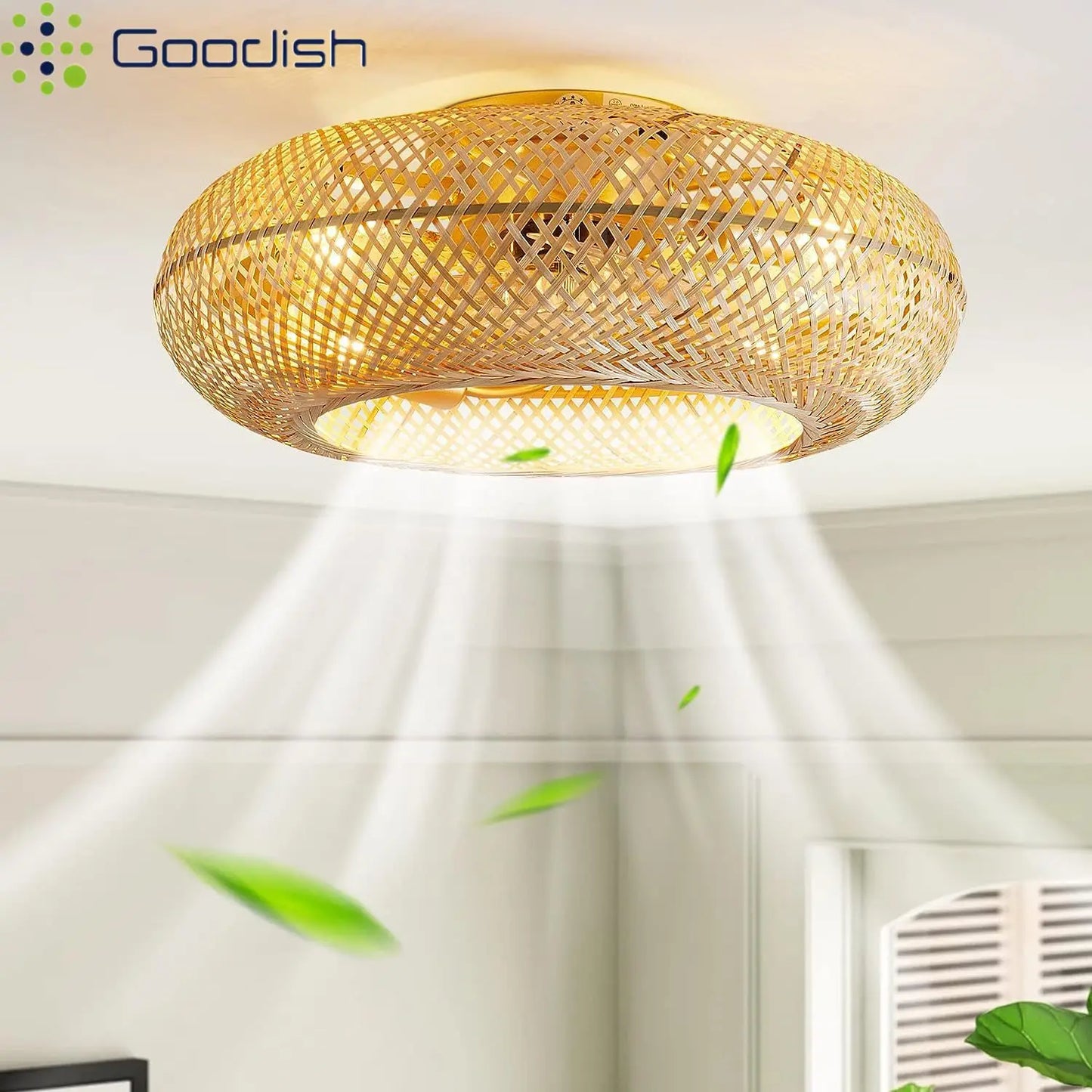 Modern Fan Light Wicker Ratten LED Ceiling Fans with Remote Control Creative Lamps for Living Room Bedroom Home Decor Chandelier