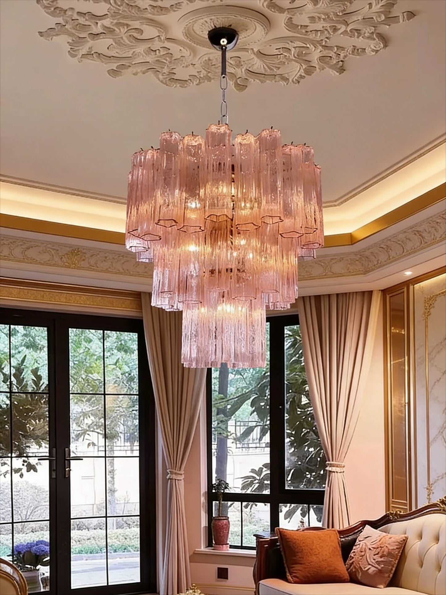 Luxury Italian Crystal Strips Murano Chandelier Customizable Ceiling Pendant Light for Villa Living Room High-End Home Decor