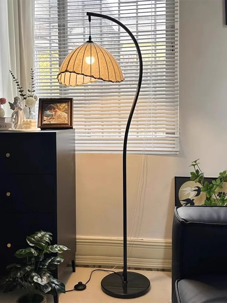 Nordic Wabi-Sabi Retro Fabric E27 Floor Lamps Medieval Living Room Sofa Ambient Lights Lighting Bedroom Lamp Home Decor Fixtures
