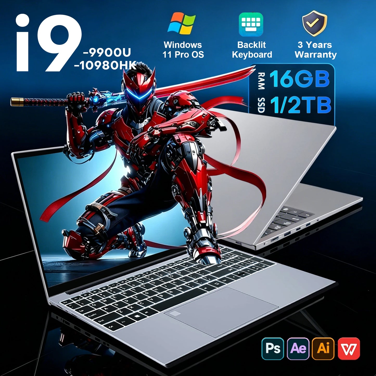 Portable 15.6" Laptop Computer Windows 11 Intel Core i9-10980HK/9900U 16GB RAM 1TB SSD Office Laptop Fingerprint Unlock Notebook