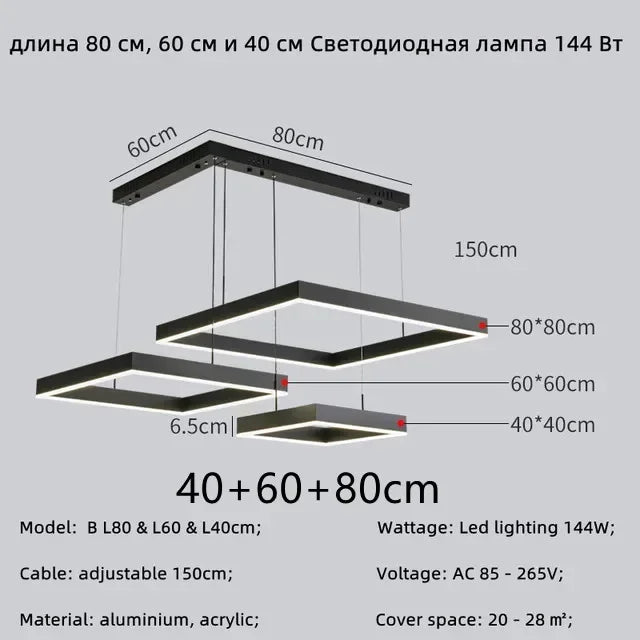 Modern Led Square chandelier Bedroom Table Dining Living Room Kitchen Island Dimmable Pendant lamp Home Decor Lusters Fixture
