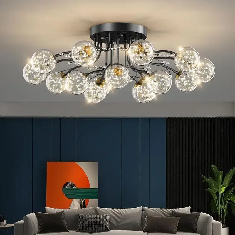 Creative Iron LED Ceiling ChandelierStarry Glass Lamp Living Dining Room bedroom kitchen Loft light Home Decor Stylish Luminaire