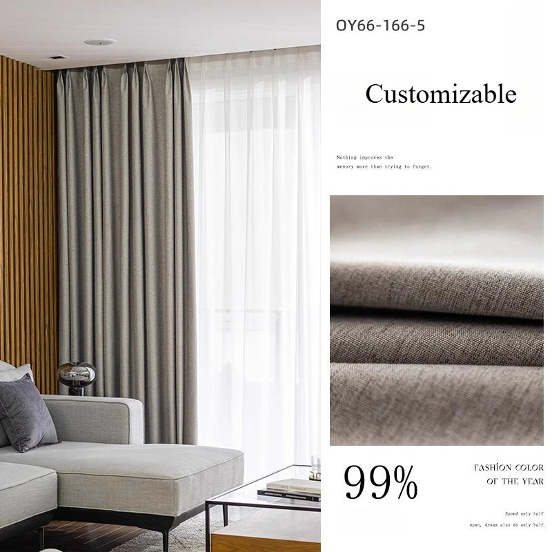 Custom Size Cotton Linen Look Thermal Insulated  Blackout Curtains for Living Room Bedroom Fabric Window Home Decor White Tulle