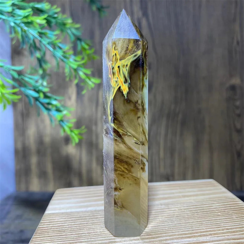 Smelting Fire Quartz Ghost Crystal Stone Point Tower Mineral Energy Healing Hexagonal Wand Home Decor Gift