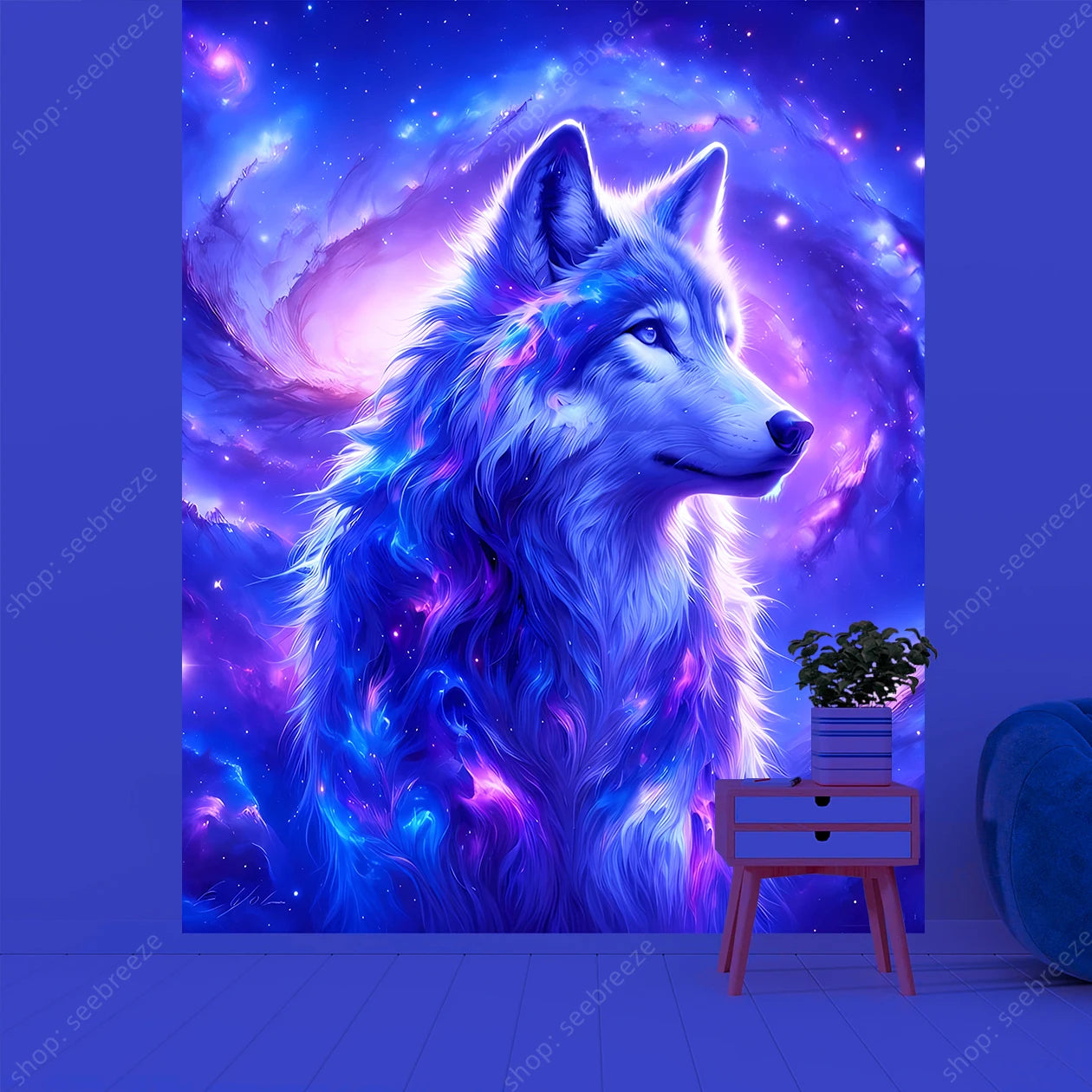 Wolf UV Reactive Tapestry Minimalist Abstract Art Hippie Tapitz Witchcraft Mysterious Tapestries Bedroom Living Room Home Decor