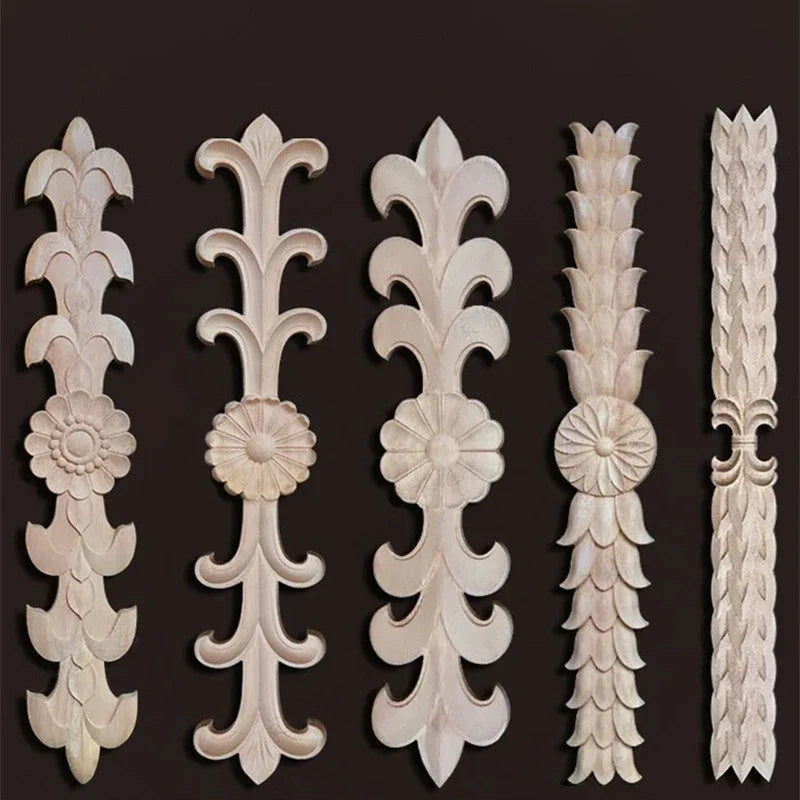 Wooden Furniture Appliques Luxury Living Room Decoration Home Decor Antique Onlays Mouldings Unique Natural Floral Wood Carved