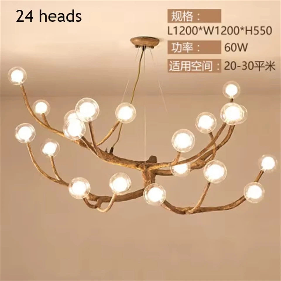 Nordic Glass Bubble LED Ceiling Chandeliers Retro Resin Tree Branch Chandelier Living Dining Room Home Decor Lighting Fixtures