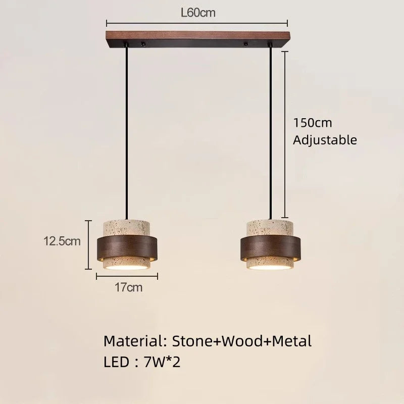 Modern Minimalist Wood LED Pendant Lamp Dining Room Bedroom Chandelier Bedside Natural Stone Indoor Home Decor Hanging Lighting