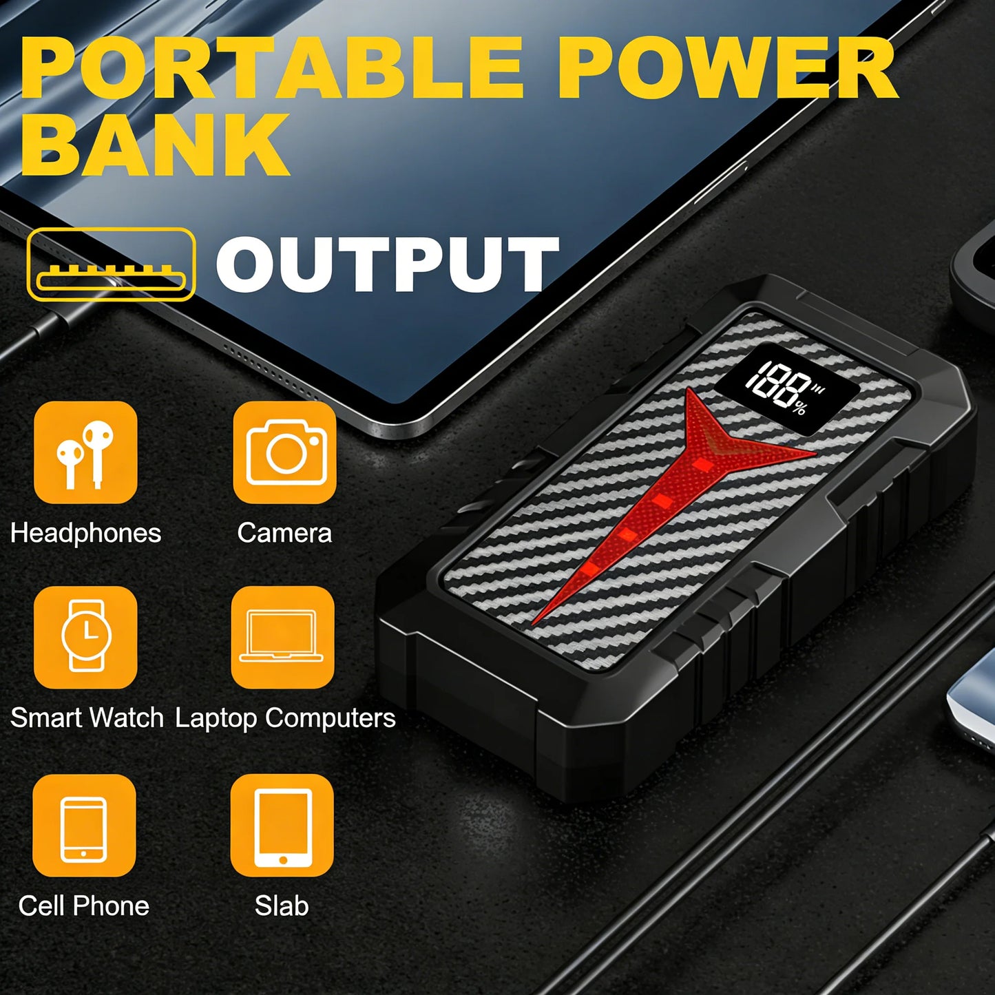 Portable 12V Car Jump Starter & Power Bank – Compact Emergency Battery Charger for Daily Use
