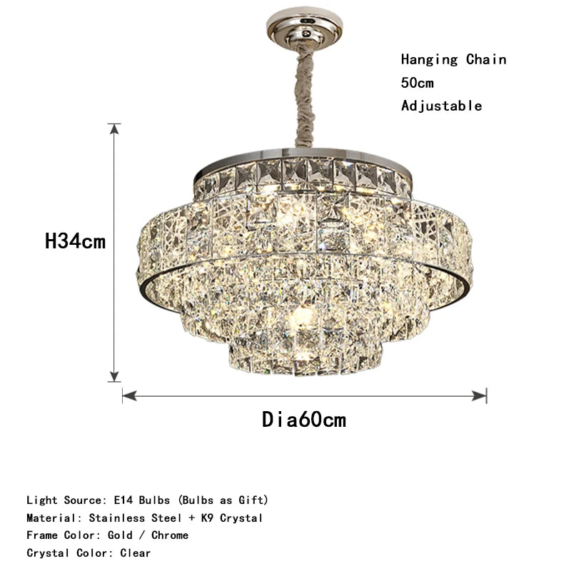Crystal Ceiling Chandelier Modern Designer Home Decor Round Hanging Lamps for Living Room Golden / Chrome Stainless Steel Lustre