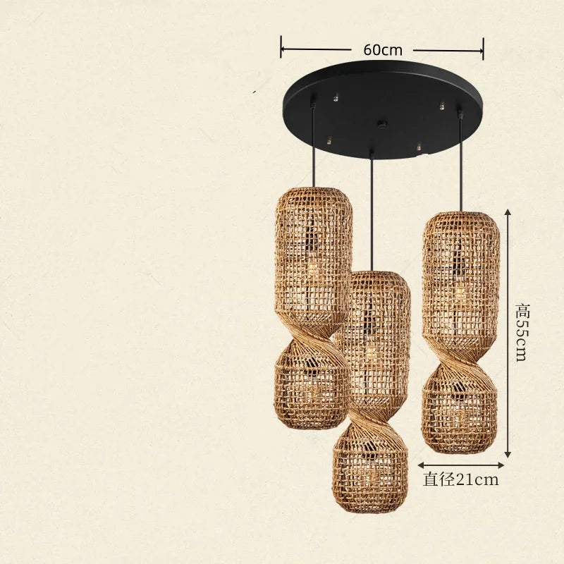 Japanese Wabi Sabi Retro Rattan Pendant Lamp Zen Tea Room Homestay Hotel Restaurant Bar Counter Chandelier Home Decor Lighting