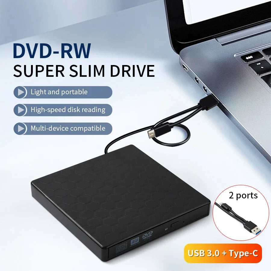 USB3.0 & Type C Slim CD Writer Burner Reader Player Optical Drive External DVD RW CD Drive For Laptop PC DVD Burner DVD Portatil