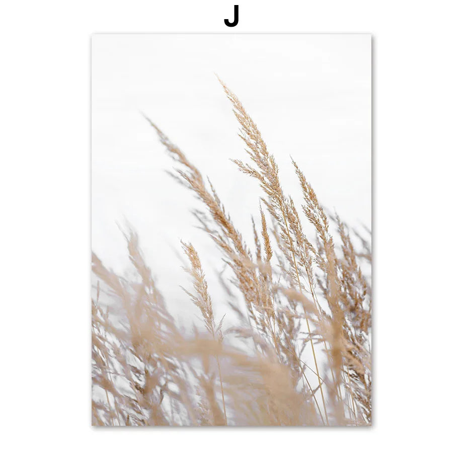 Neutral Beige Wall Art Mural Canvas Prints Boho Nature Landscape Highland Cow Coastal Pampas Grass Plant Posters Room Home Decor