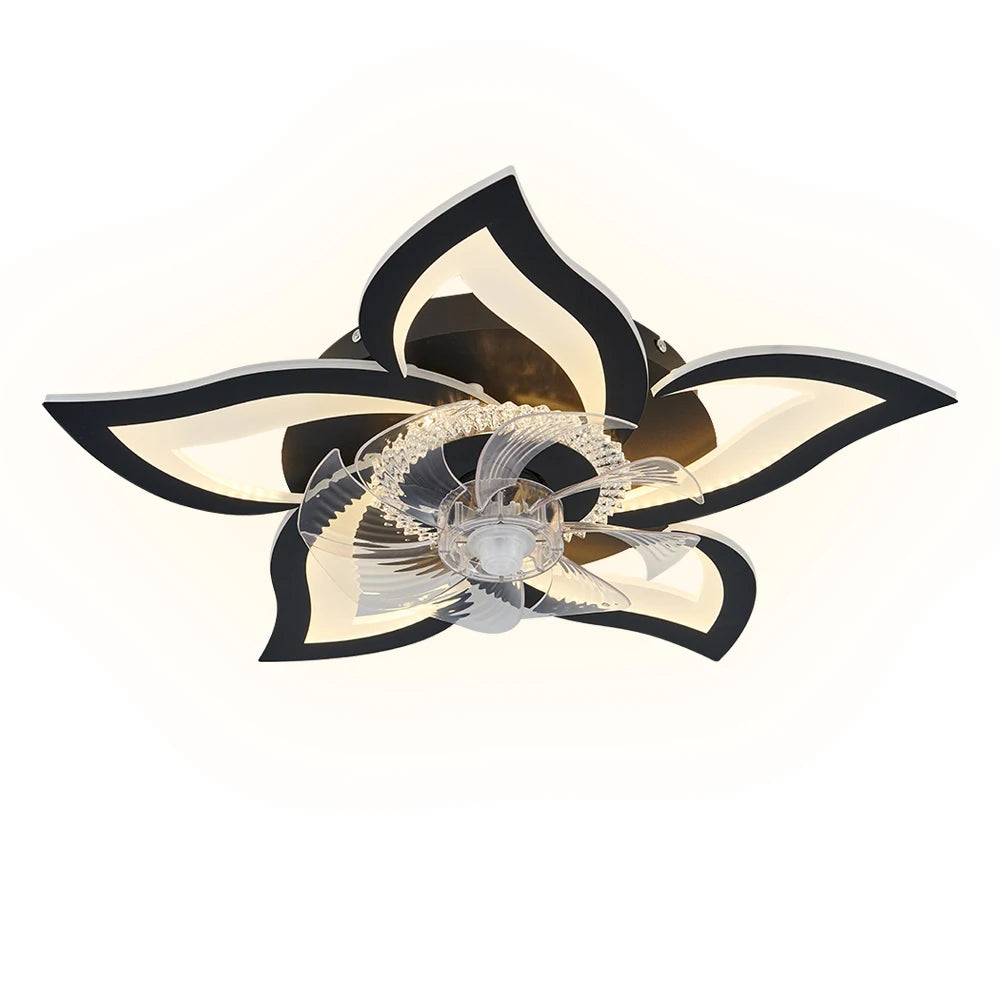 Modern Led Ceiling Fans with Flower Shape Lights Strong Wind with Dimmable Lamp for Bedroom Living Dining Room Home Decor Fan
