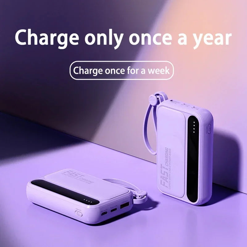 Lenovo 50000mah Large Capacity Power Bank 4in1 Built In Cables Intelligent Digital Display Light Portable Battery For Iphone New