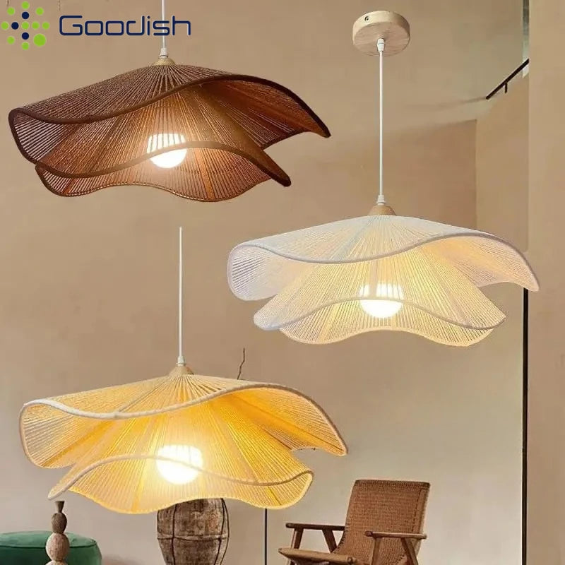 Retro Hemp Rope Wabi-sabi Chandelier Elegant Hanging Lamps Lustre for Tea Living Dining Room Restaurant Home Decor Pendant Light