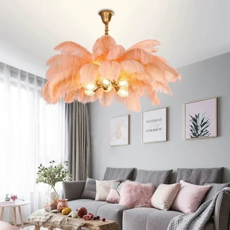 Nordic Creative Feather Chandelier Restaurant Living Room Bedroom Hotel LED Pendant Lamp Romantic Princess Home Decor Lighting