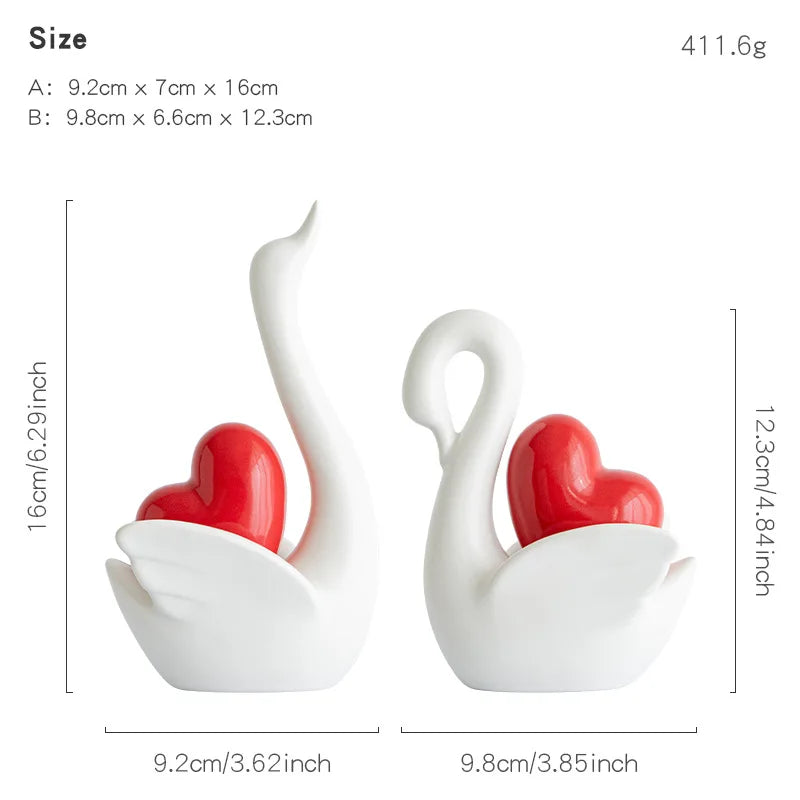 Love Couple Swan Ornament Ceramic Crafts Golden Love Sculpture White ceramic swan figurine  TV cabinet Home decor accessories