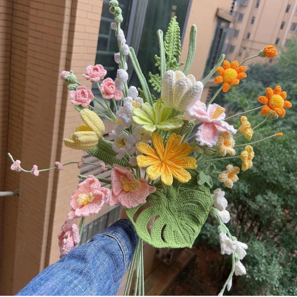 Creative Crochet Bouquet Cute Knitted Flower Lovely Artificial Flower Wedding Home Decor Valentine's Day Gifts