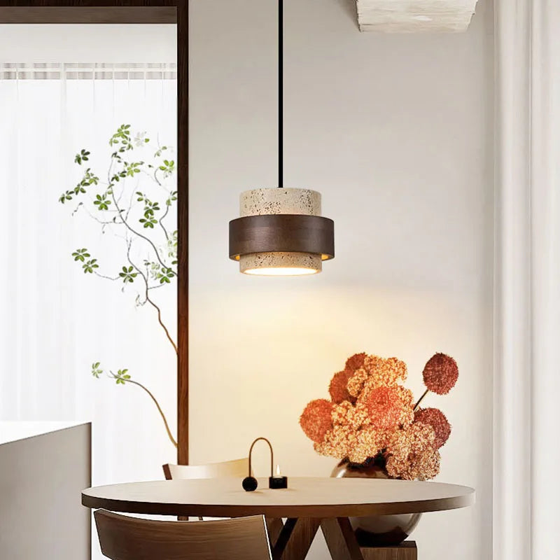 Modern Minimalist Wood LED Pendant Lamp Dining Room Bedroom Chandelier Bedside Natural Stone Indoor Home Decor Hanging Lighting