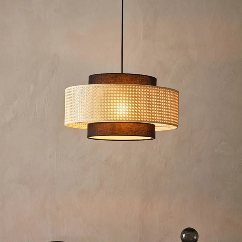 Wabi Sabi Retro Restaurant Pendant Light Handmade Woven Rattan Chandeliers Living Room Pendant Lamp Home Decor Lighting Fixtures