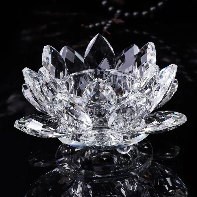 Handcrafts Crystal Lotus Flower Candlesticks Glass Tealight Candle Holders Ornament Buddhist supplies Home Decor