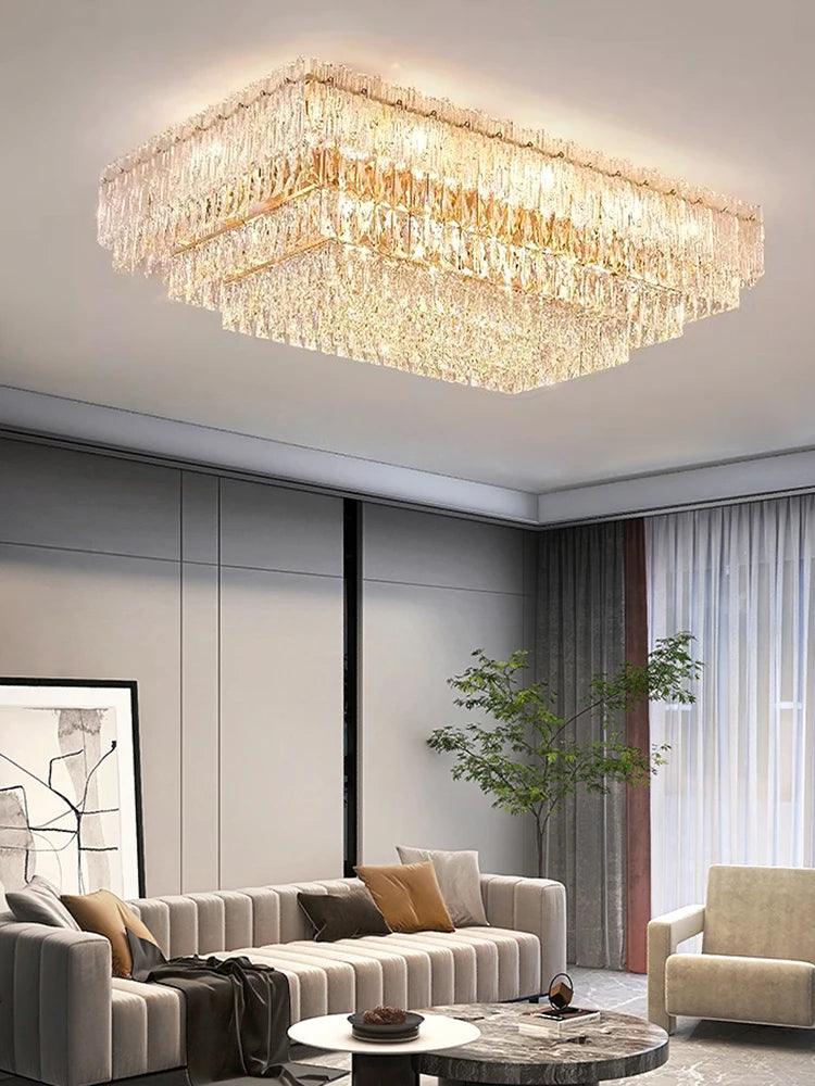 Crystal Rectangle Big Ceiling Lights LED Ceiling Chandelier Living Room Led Lamparas Para Techo Lighting for Lustre Home Decor
