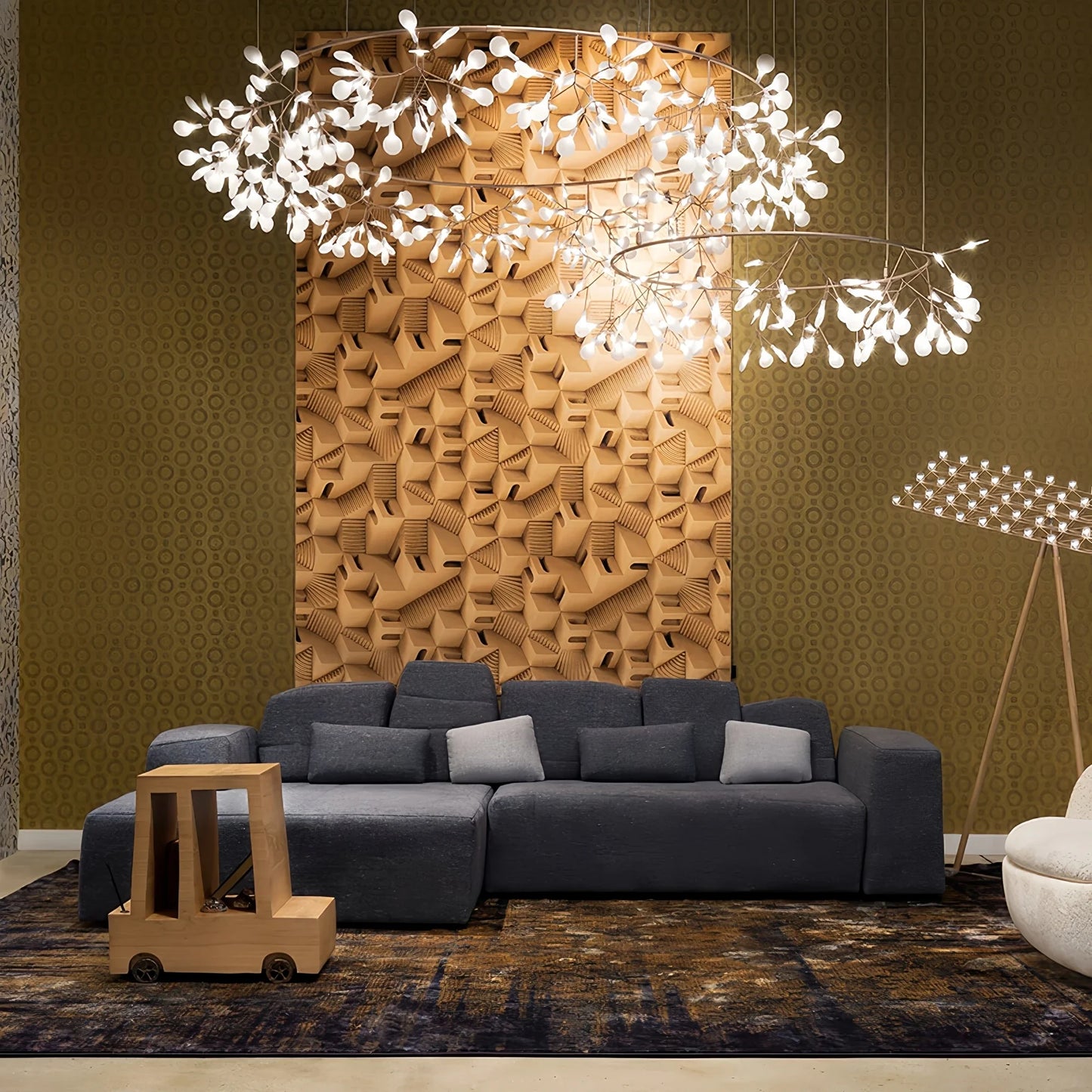 Nordic Rose Gold Black Branch Firefly Indoor Chandelier,Hanging Living Dining Room Restaurant Kitchen Pendant Lamp Home Decor