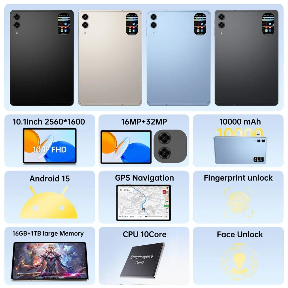 New Pad 7S Pro Tablet PC 22GB+2TB Original 10000mAh Dual SlM Card Global Version 10.1HD Screen Android 15 Tab Children's Tab
