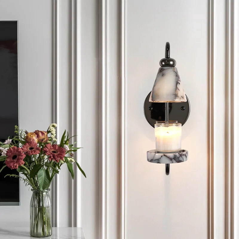 Modern Luxury Marble Wall Sconce Candle Holder Natural Stone Wall Lamp for Bedroom Living Room Home Decor Bedside Lighting