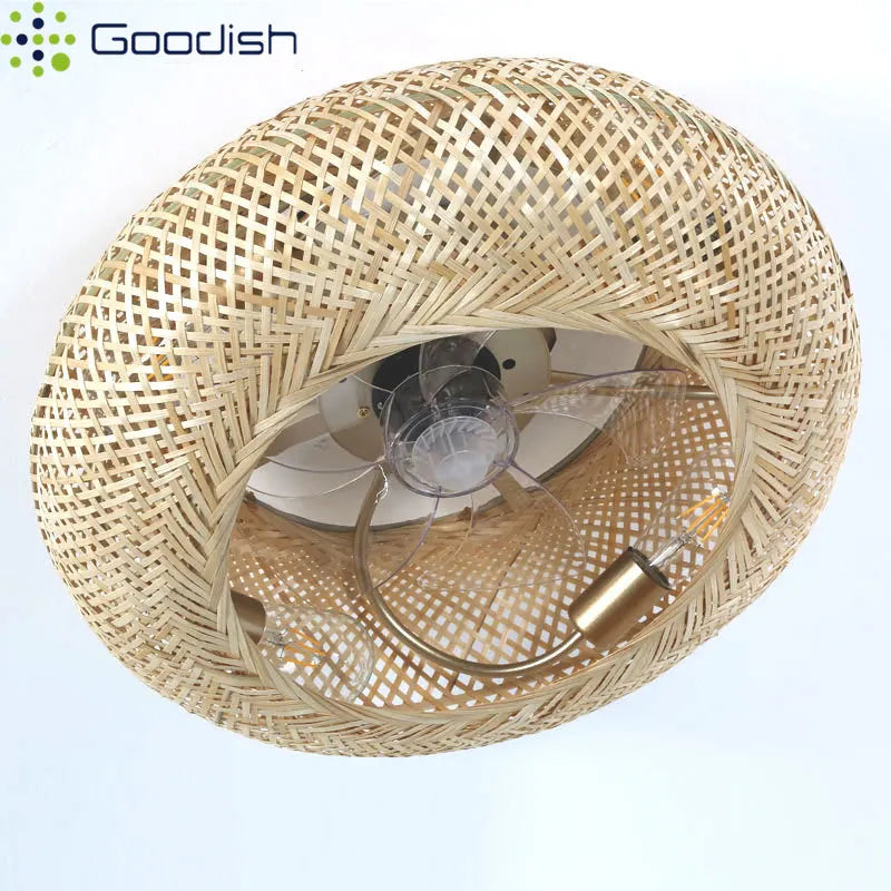 Modern Fan Light Wicker Ratten LED Ceiling Fans with Remote Control Creative Lamps for Living Room Bedroom Home Decor Chandelier