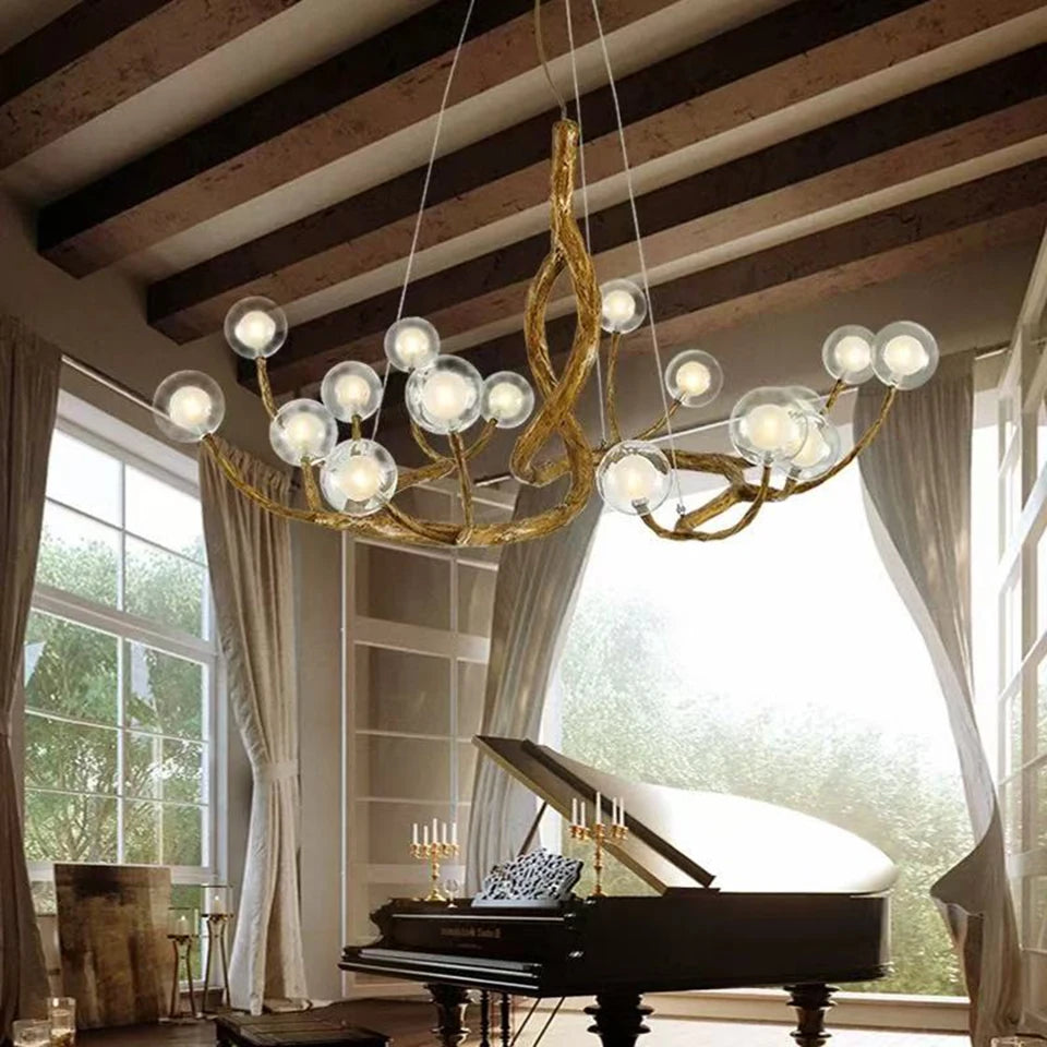 Nordic Glass Bubble LED Ceiling Chandeliers Retro Resin Tree Branch Chandelier Living Dining Room Home Decor Lighting Fixtures