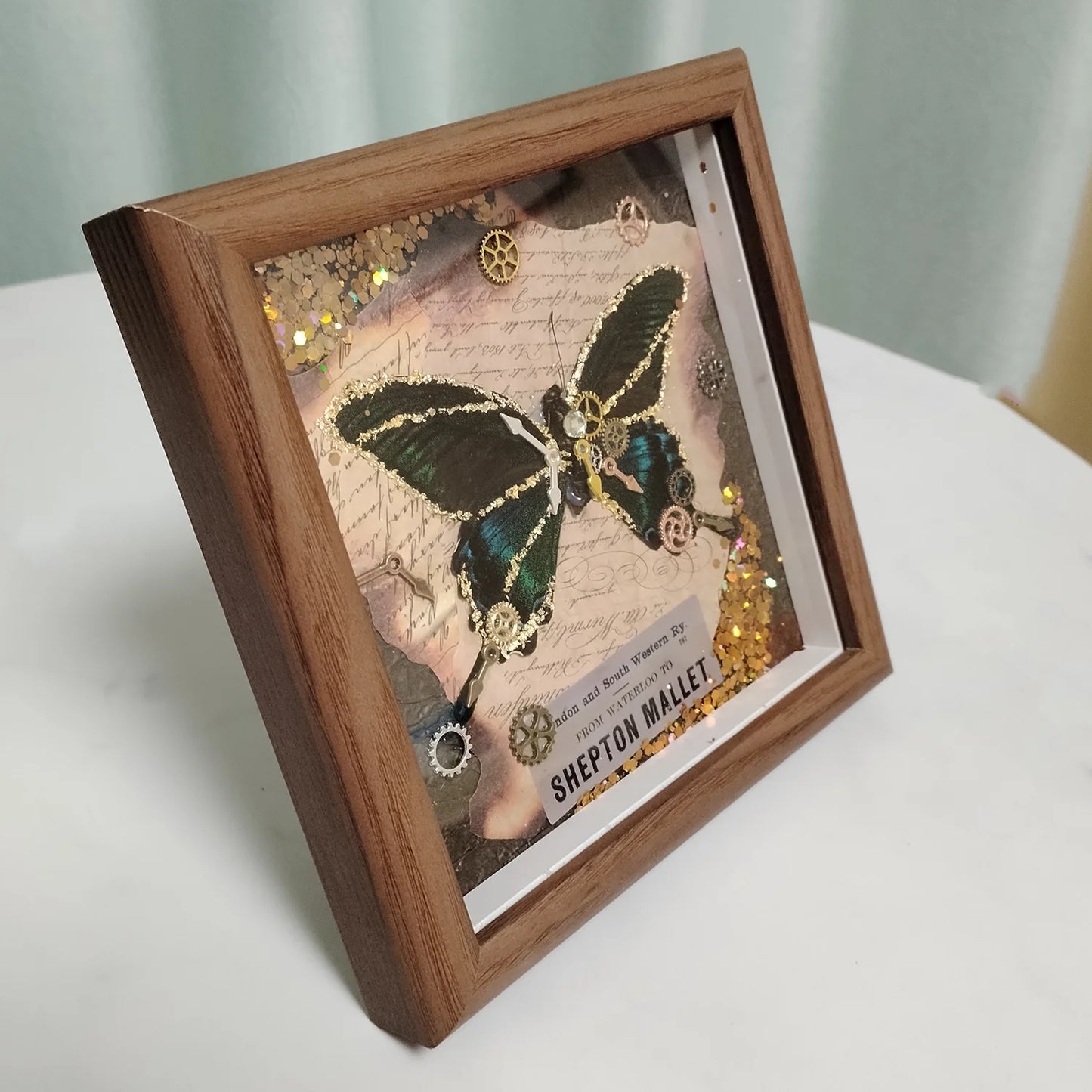 Real Butterfly Specimen Framed 3D Mechanical Butterflies Collection Punk Retro Style Handcraft Home Decor Education Unique Gift