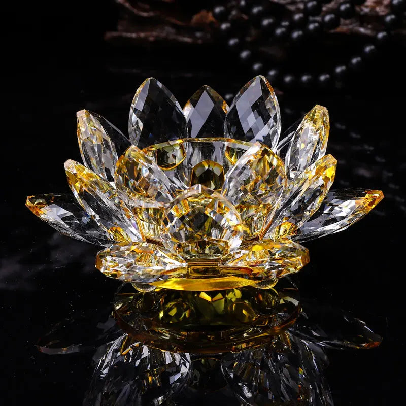 Handcrafts Crystal Lotus Flower Candlesticks Glass Tealight Candle Holders Ornament Buddhist supplies Home Decor