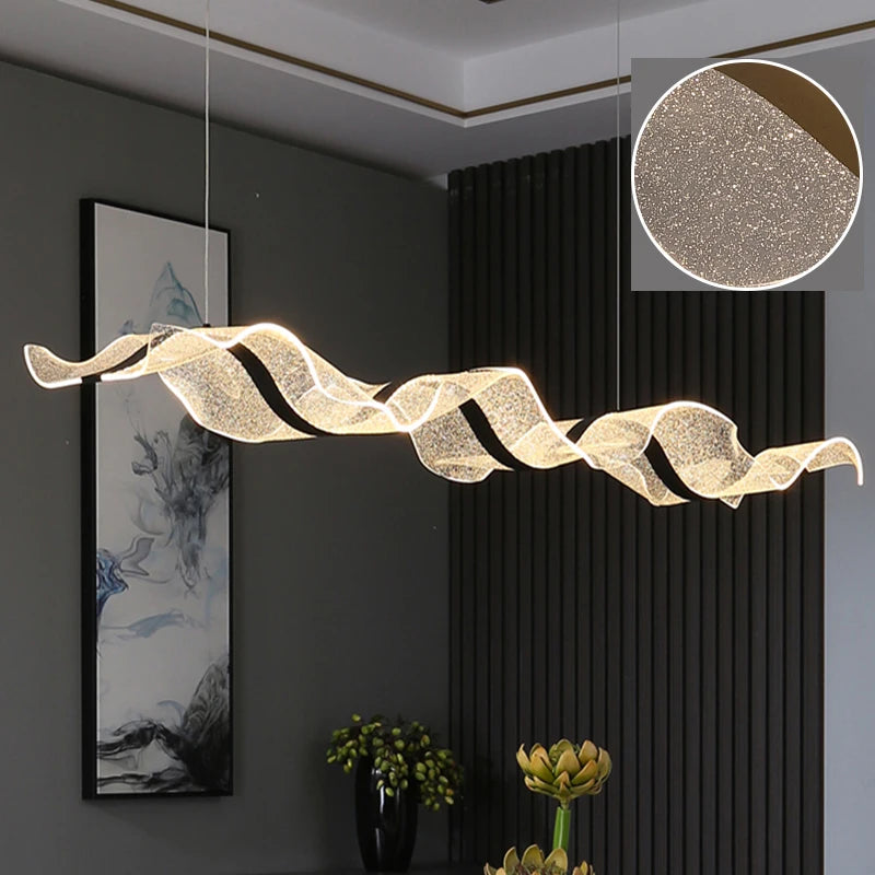 Nordic Creative Stylish LED Chandelier Long Wave Pendant Light Restaurant Bar Lamp Dining Room Ceiling Hanging Lights Home Decor