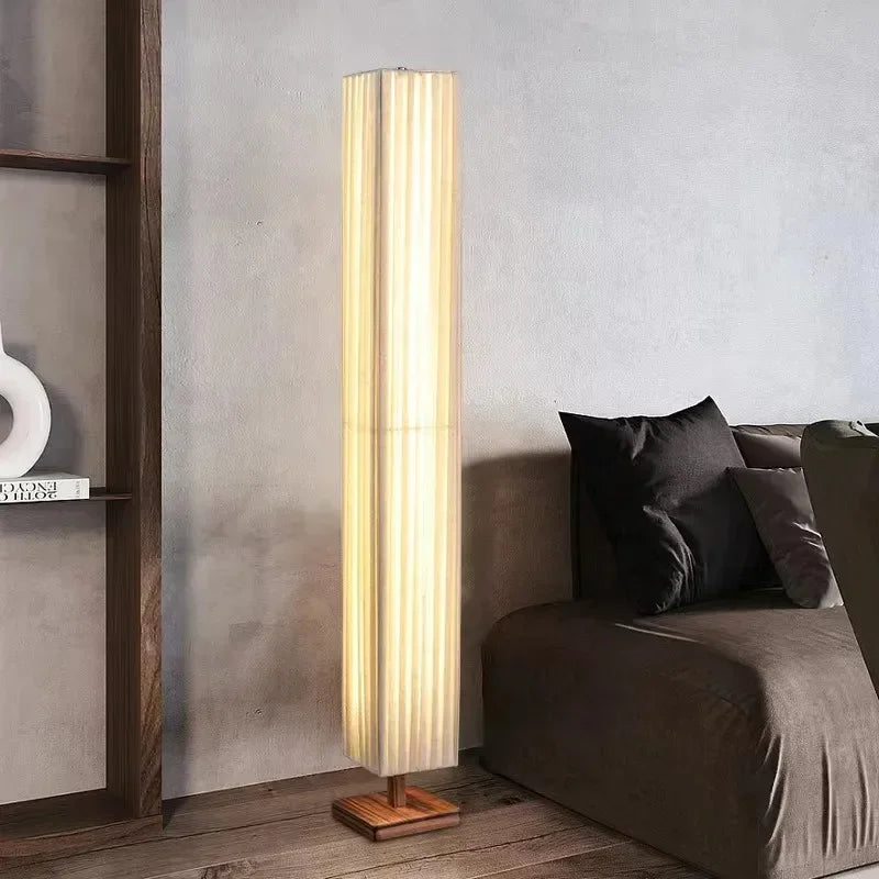 Fabric Wood LED Floor Lamp Decorative Standing Night Light for Living Room Sofa Side Bedroom Bedside Home Decor