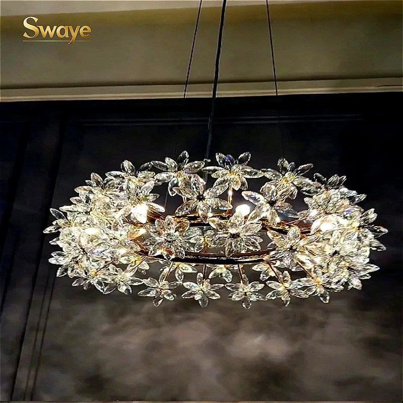 Modern Luxury Art LED Ceiling Chandeliers Lamps Flowers Crystal Pendant Lights Home Decor Bistro Villa Lobby Living Stair Indoor
