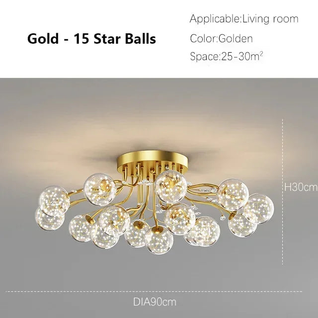 Creative Iron LED Ceiling ChandelierStarry Glass Lamp Living Dining Room bedroom kitchen Loft light Home Decor Stylish Luminaire