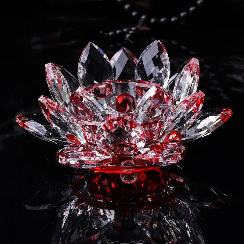 Handcrafts Crystal Lotus Flower Candlesticks Glass Tealight Candle Holders Ornament Buddhist supplies Home Decor