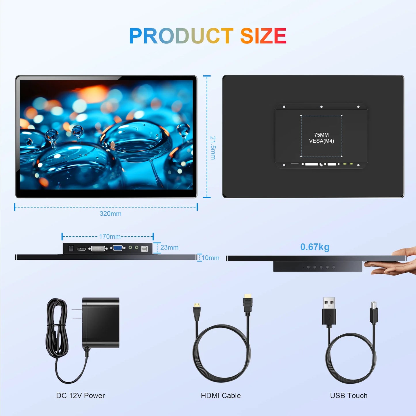 14 inch Portable Monitor Touch Screen with 1920X1200 IPS Office Computer Second Display for Laptop Phone CCTV DIY Car Syteam