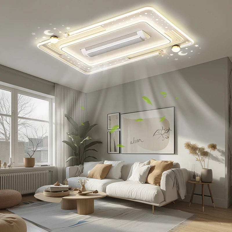LED Ceiling Fan Light With Remote Control For Living Room Designer Invisible Bladeless  Ceiling Fan Lamp Home Decor Bedroom
