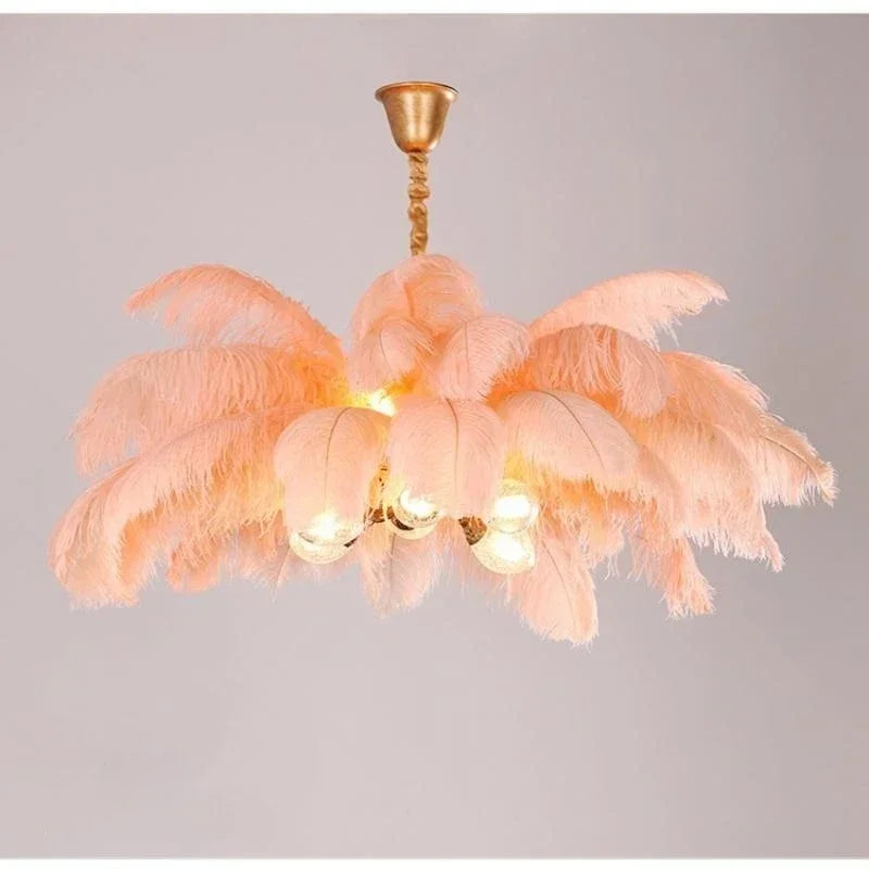 Nordic Creative Feather Chandelier Restaurant Living Room Bedroom Hotel LED Pendant Lamp Romantic Princess Home Decor Lighting