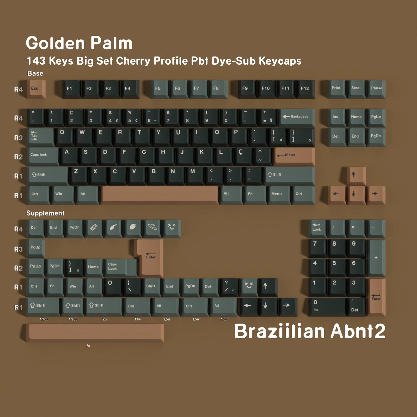 Golden Palm Dye Sub Mechanical Keyboard Keycaps Set 143 Keys German Korean Spanish Arabic French Russian ABNT-2 Big Collection