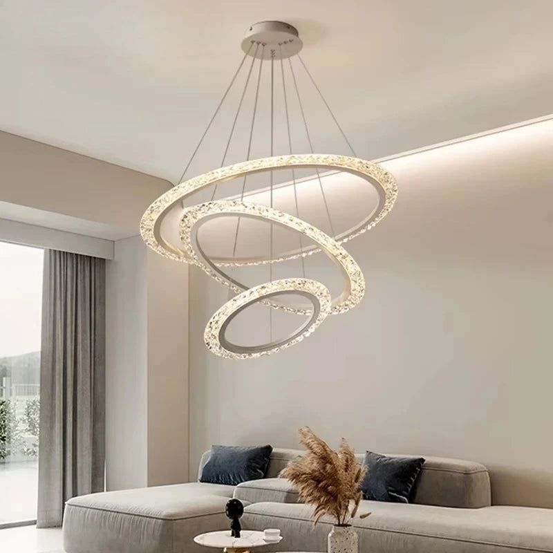 Restaurant Nordic Muti-Ring Metal LED Pendant Lights Luxury Minimalist Grand Home Decor Living Room Hotel Villa Lobby Chandelier