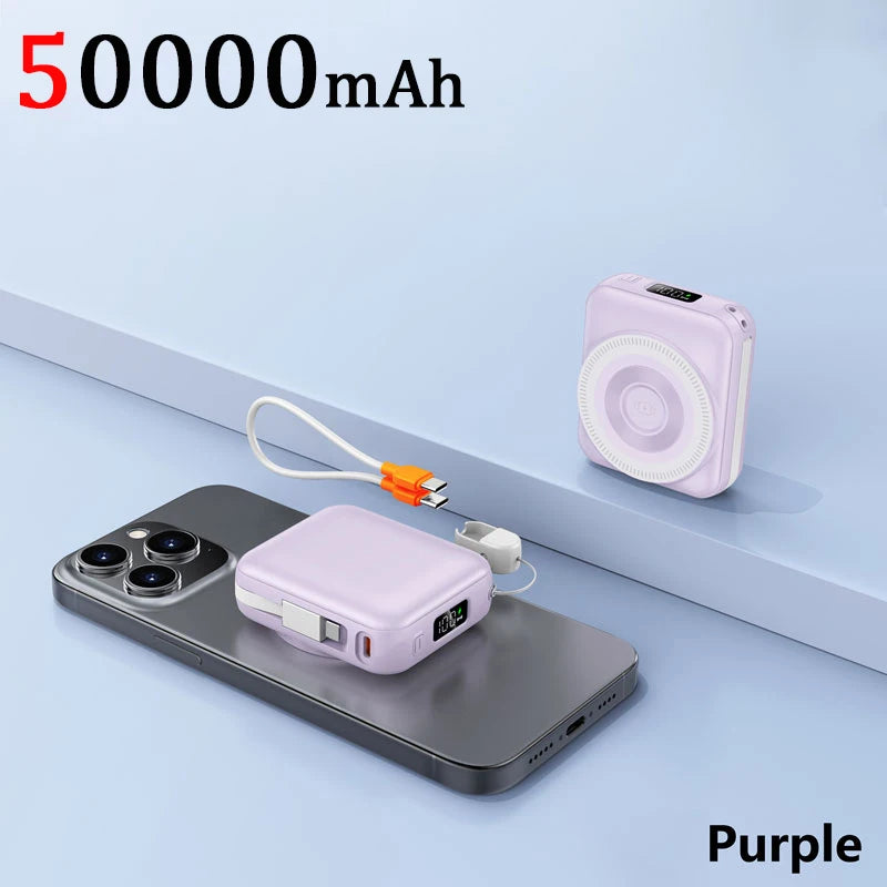 OnePlus Mini 50000mAh Magnetic Wireless Power Bank Multifunctional Type-C PD20W Fast Charging With Cables Plug For iPhone Huawei
