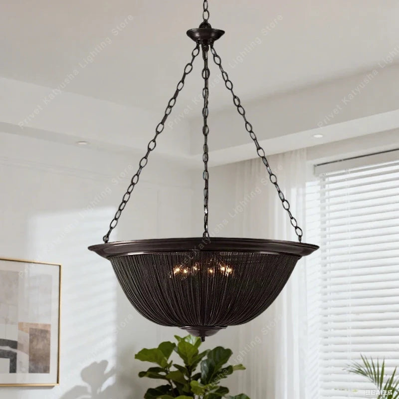 Led Black American Tassel Ceiling Chandelier 2026 Designer Home Decoration Lustres Dimmable Home Decor Lamps for Living Room