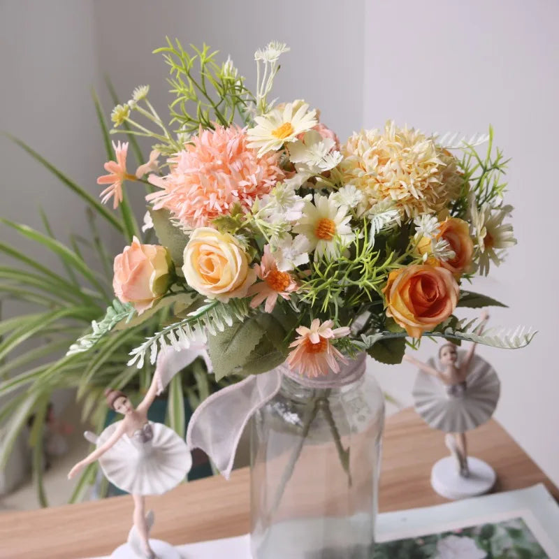 1PC Artificial Flowers Wedding Decor Props Bedroom Decoration Bridal Bouquet Garden Fake Silk Roses Hydrangeas Daisy Home Decor
